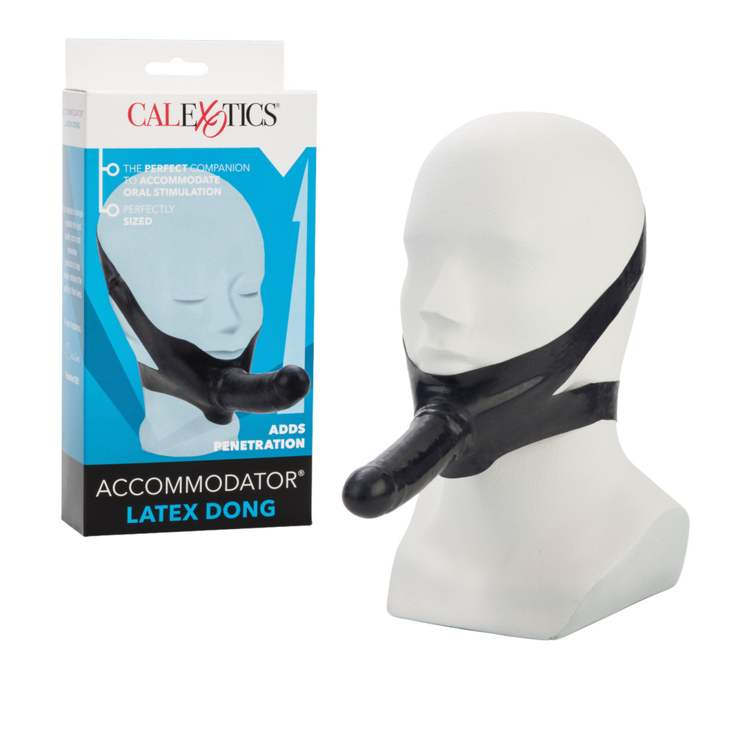 Black Chin Strap Dildo on a mannequin head with box