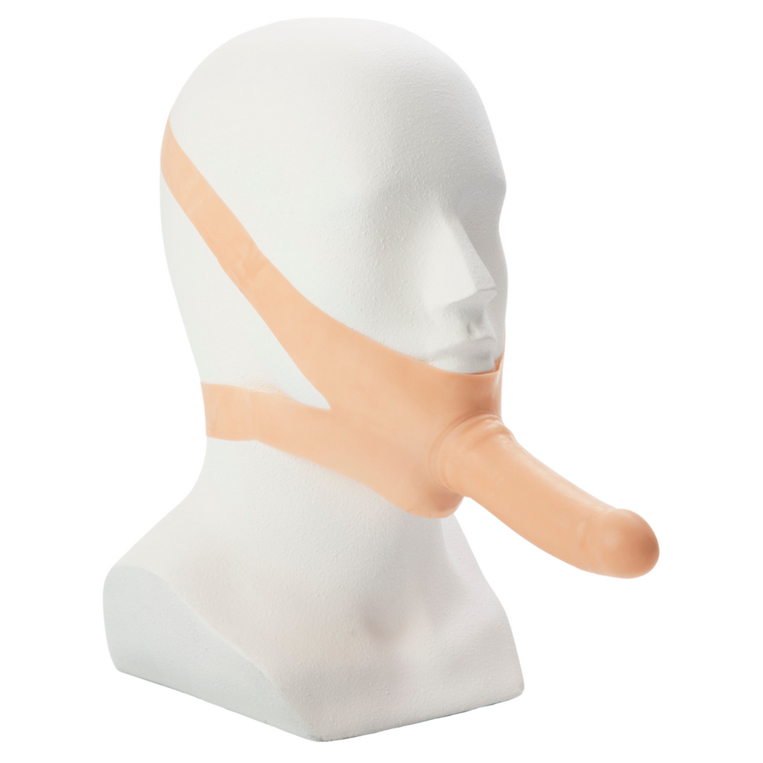 Beige Chin Strap Dildo on a mannequin head