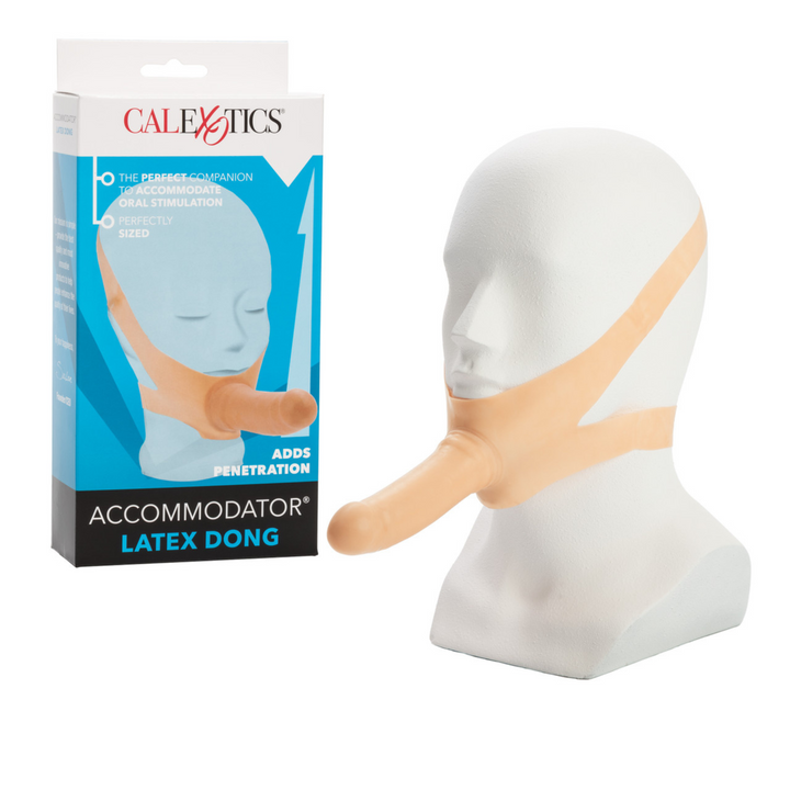 Beige Chin Strap Dildo on a mannequin head with box