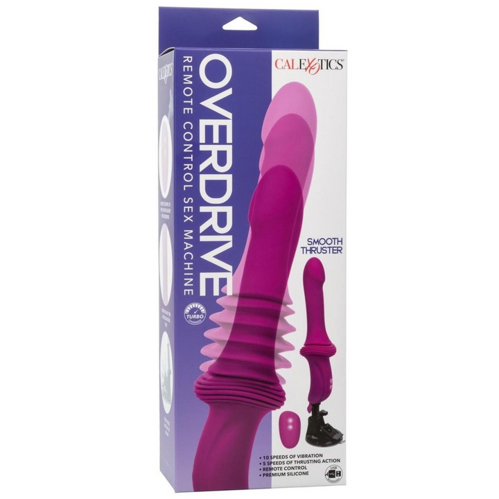 product packaging for thrusting pink vibrator with black suction cup