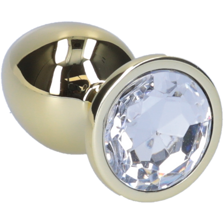 Gold Metal Butt Plug with Clear Jewel