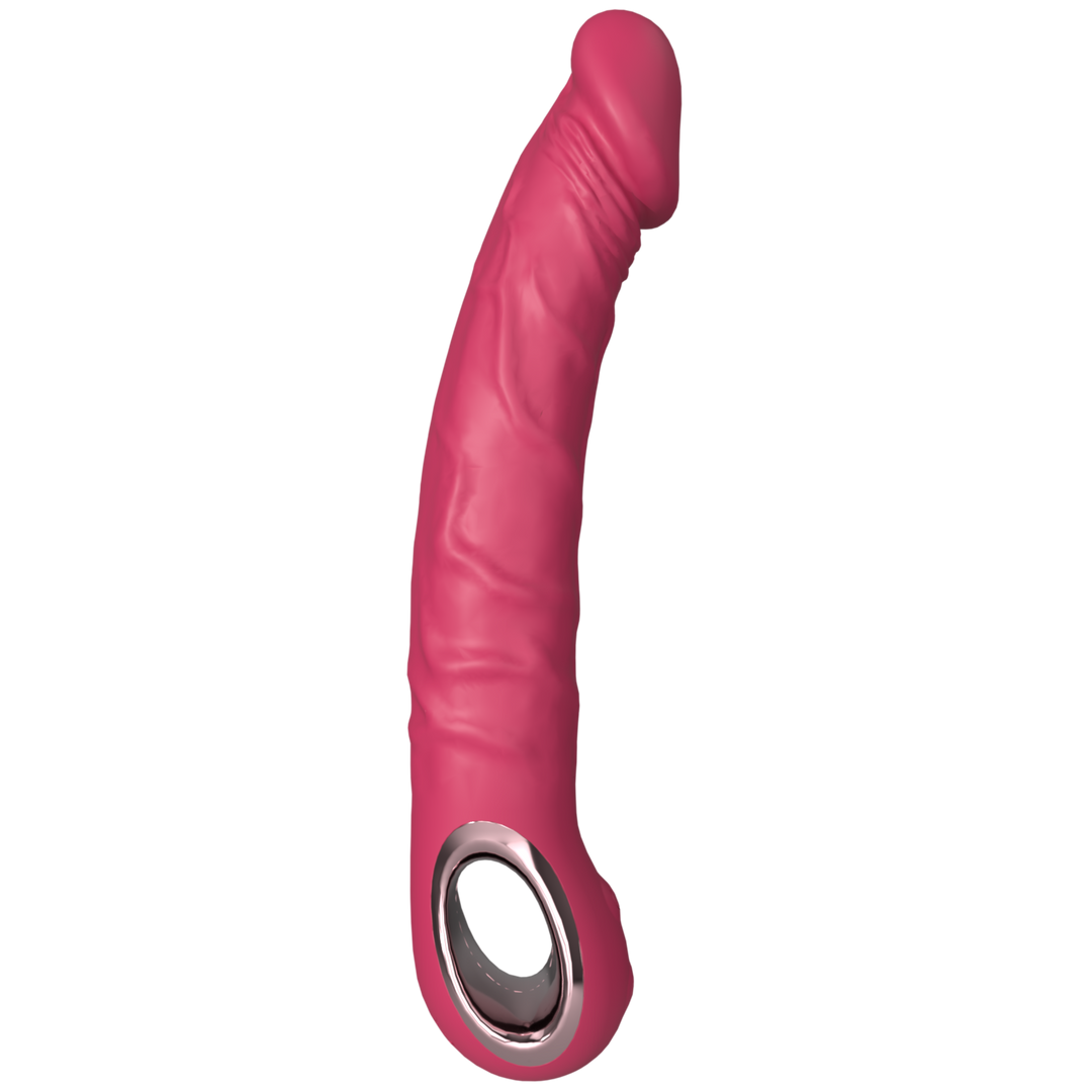 Side view of the silicone vibrating dildo.