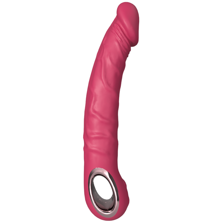 Side view of the silicone vibrating dildo.