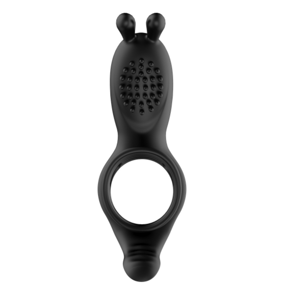 front view of rabbit cock ring with ticklers and ball tickler