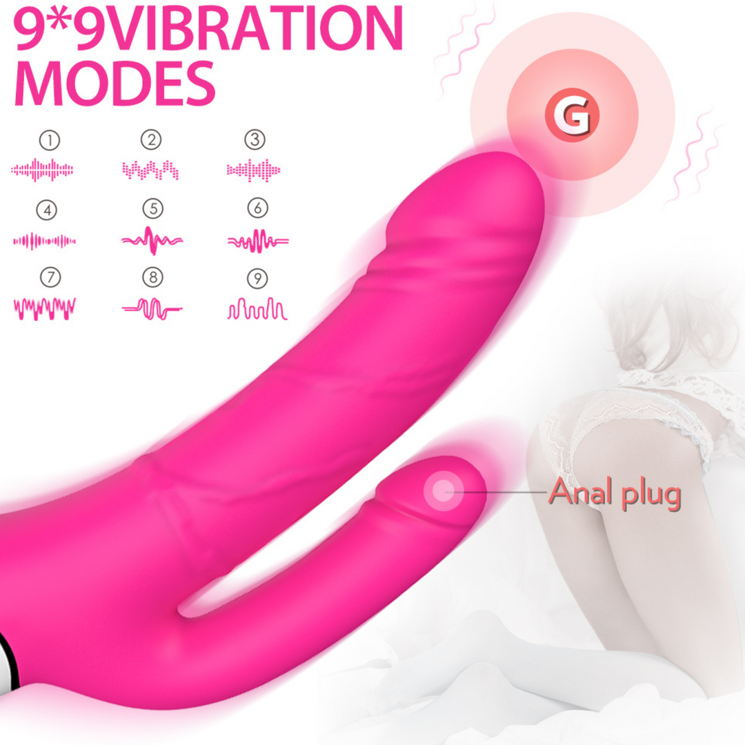 Pink Double Penetrator vibrator with 9 functions