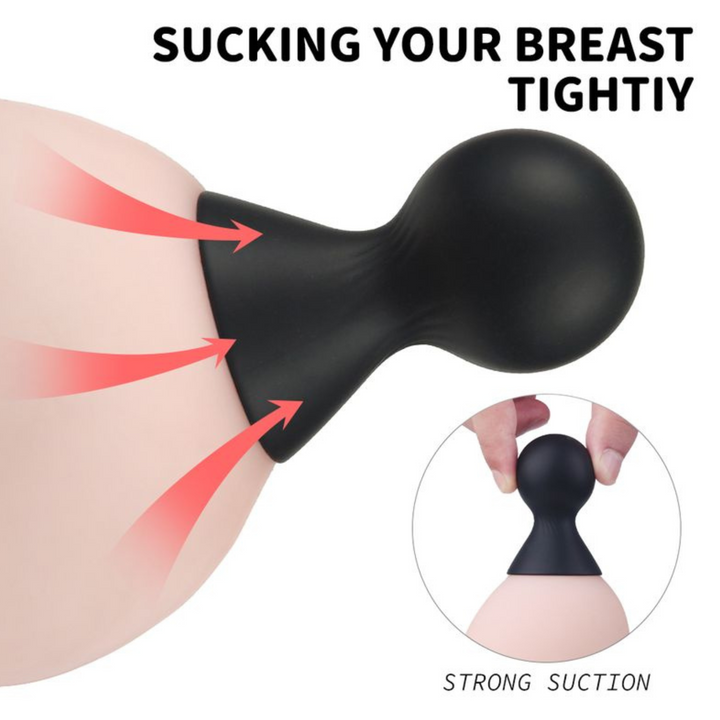 Action view of Black silicone nipple sucker