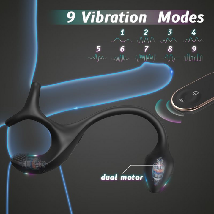 Rendering of vibrating cock ring with prostate plug on model