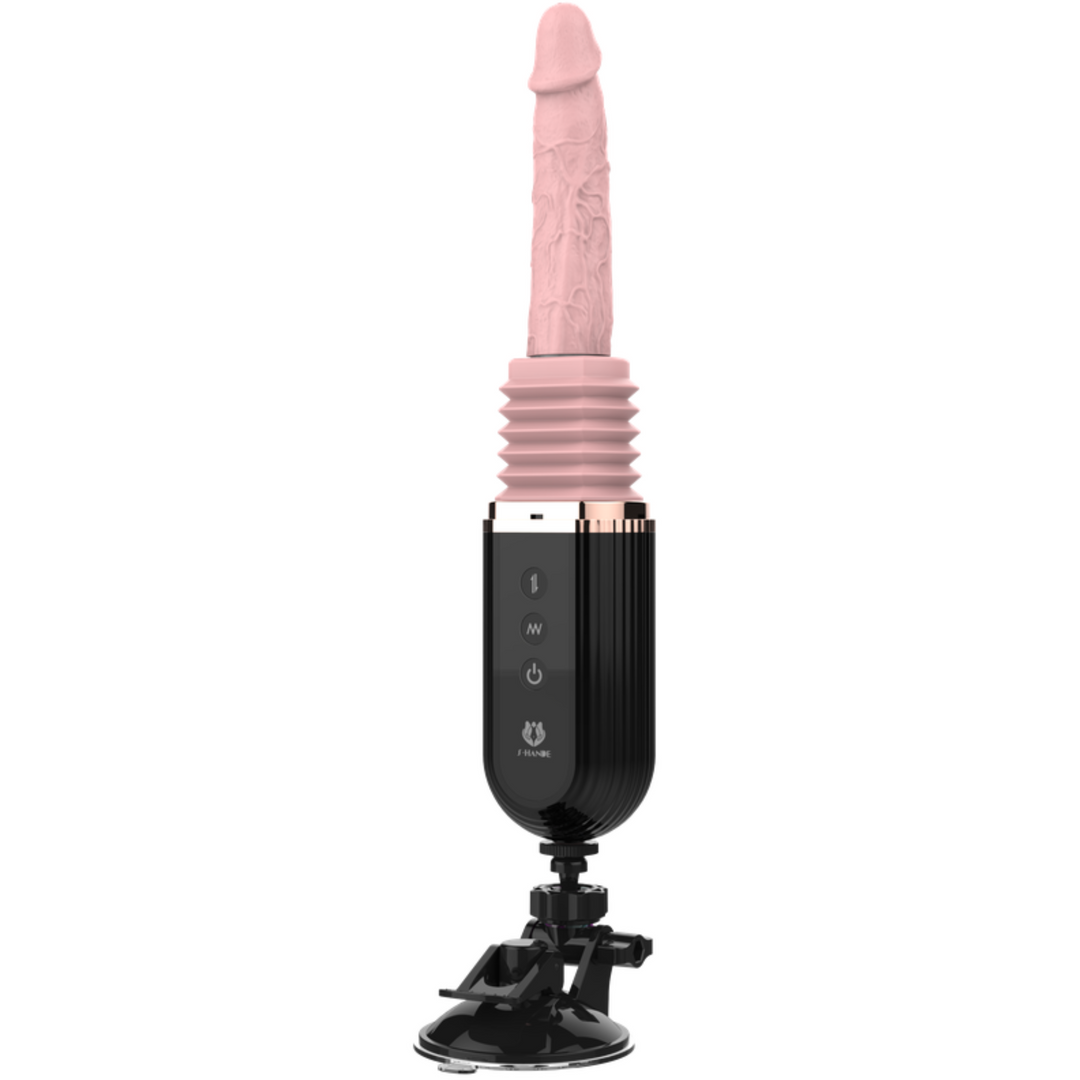 Beige thrusting and vibrating realistic sex machine dildo with suction cup base