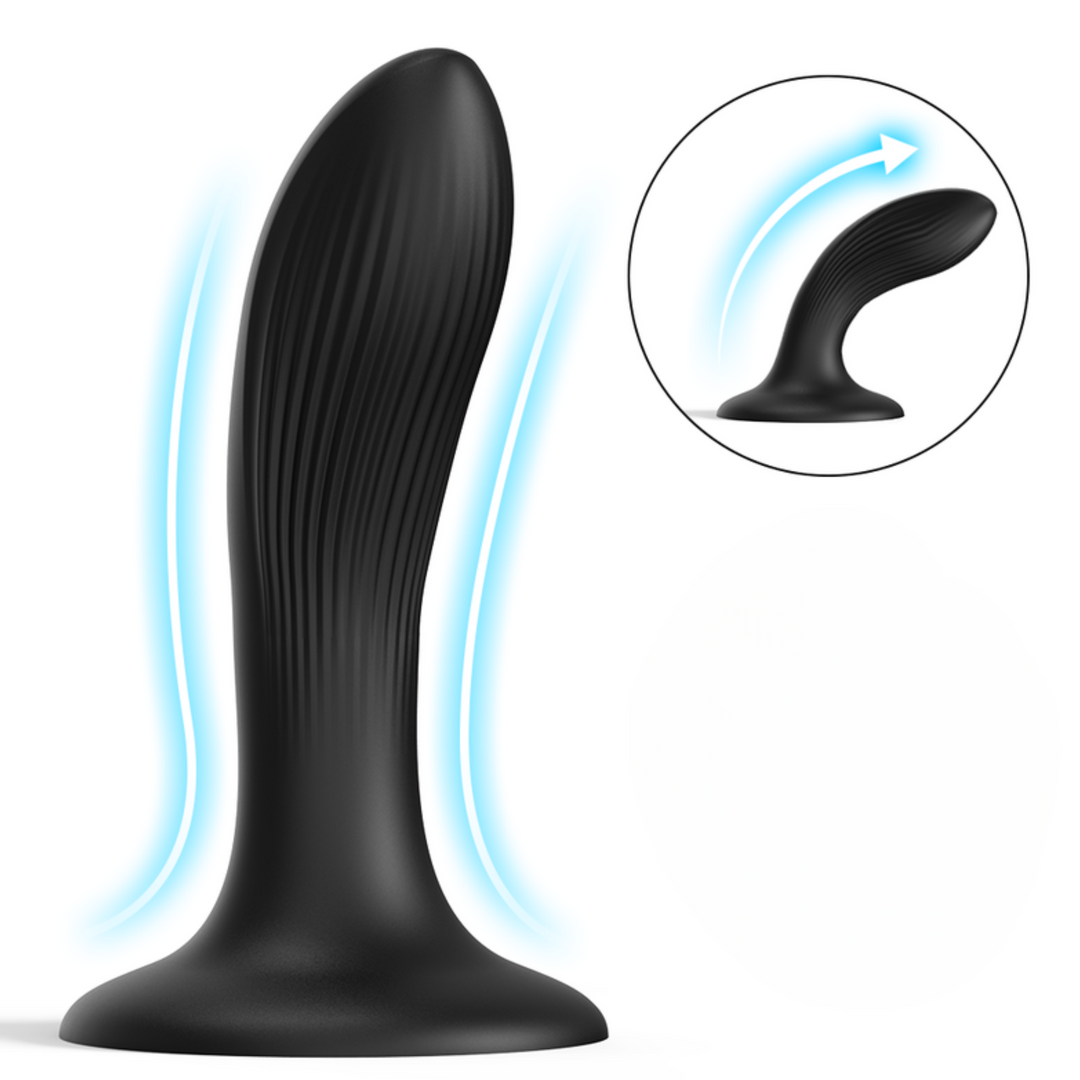 Flexible black silicone anal/g-spot dildo with flared/suction cup base