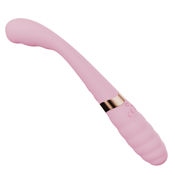 back view pink dual ended vibrator showing charging port