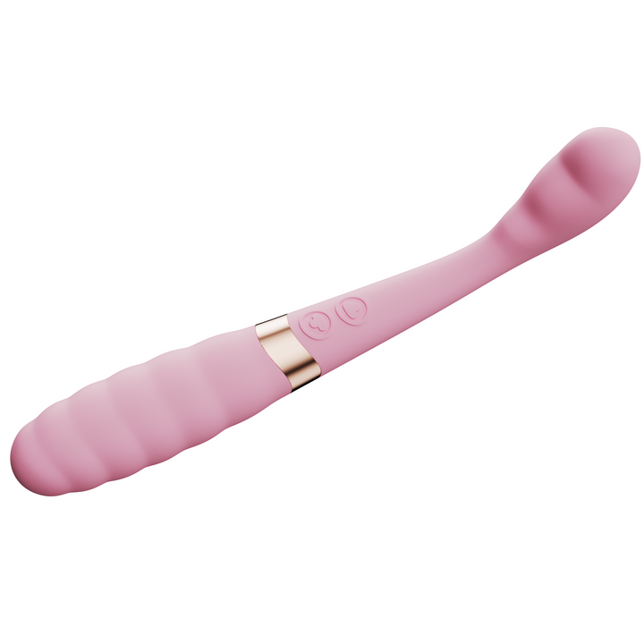 front view pink dual ended vibrator showing power buttons