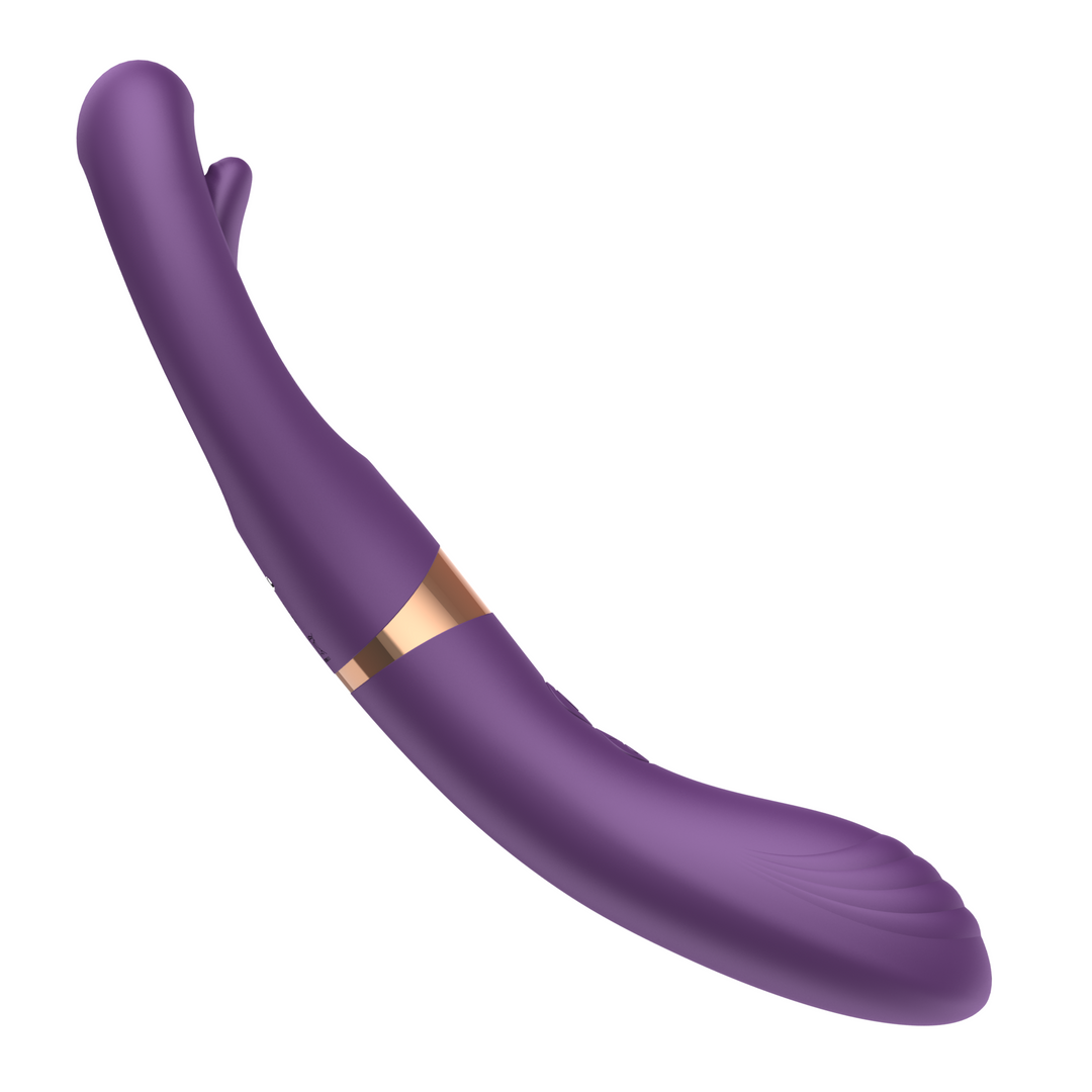 side view of purple dual ended tapping and vibrating vibrator