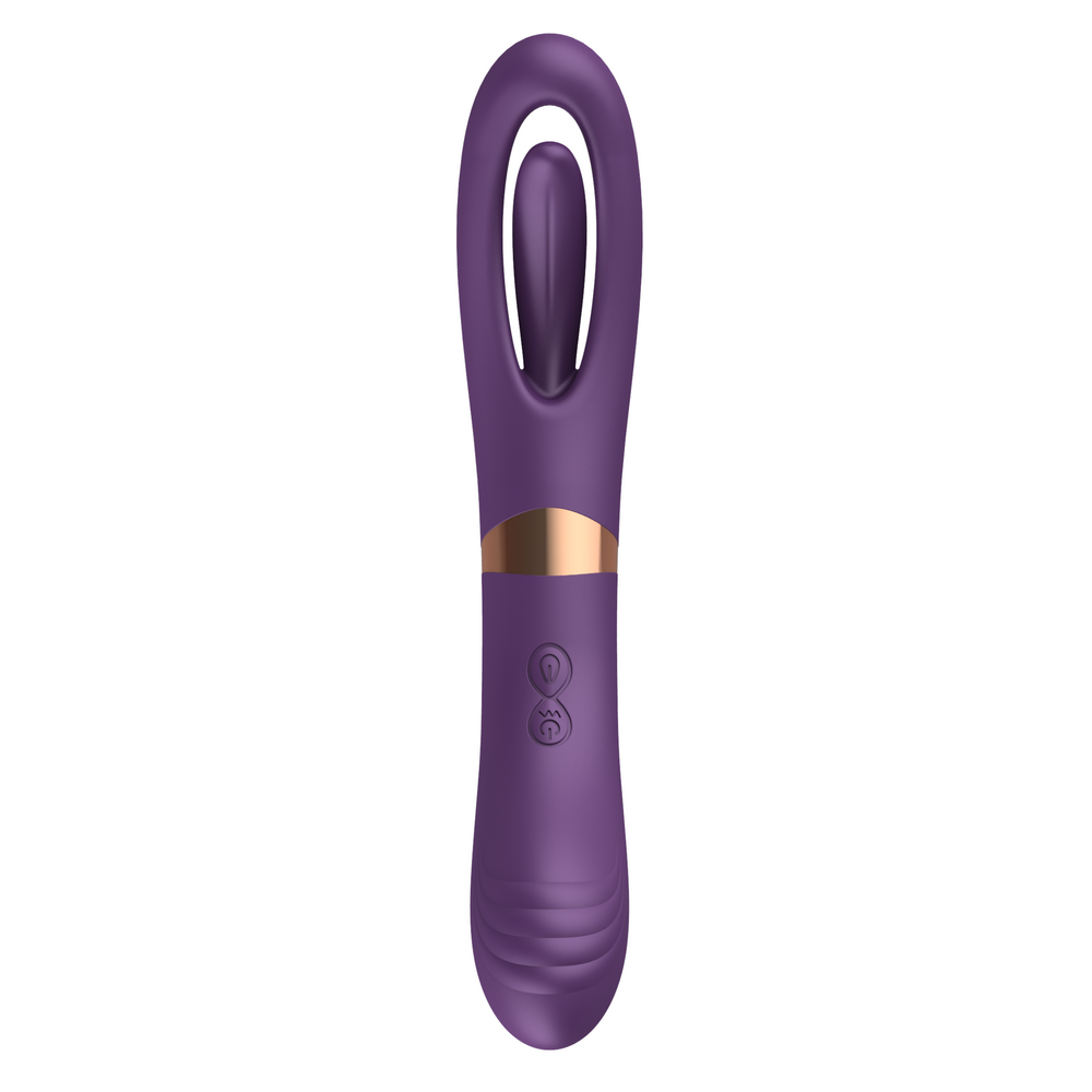 front view of purple dual ended tapping and vibrating vibrator