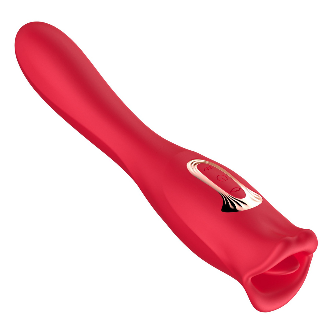 dual ended red french kissing and g-spot vibrator front view