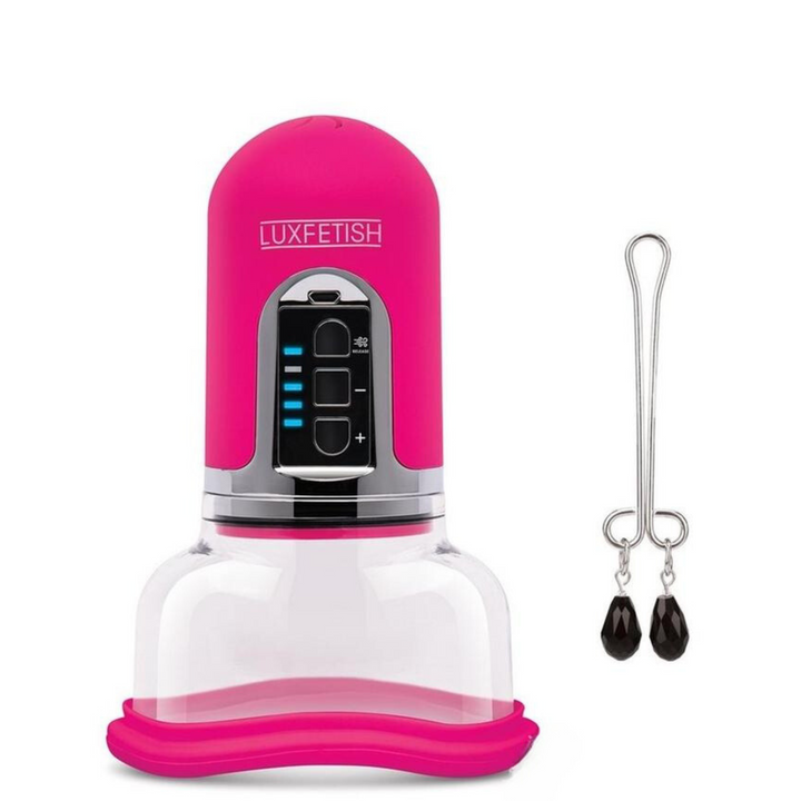 Lux Fetish Rechargeable 4 Function Auto Pussy Pump with Clit Stimulator - Pink