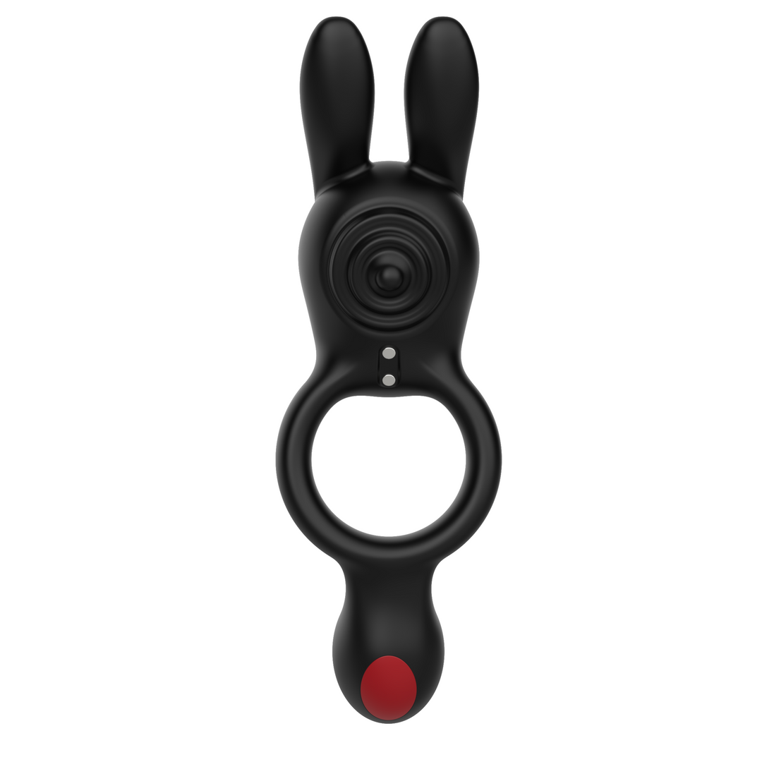 front view of dual vibrating cock ring with clit bunny and ball vibrator