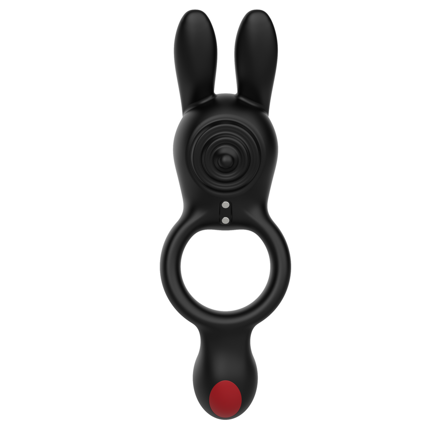 front view of dual vibrating cock ring with clit bunny and ball vibrator