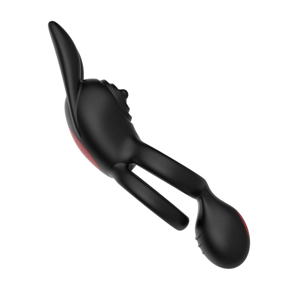 side view of dual vibrating cock ring with clit bunny and ball vibrator