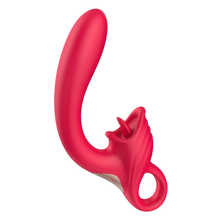 red dual action tongue licker and g spot vibrator side view