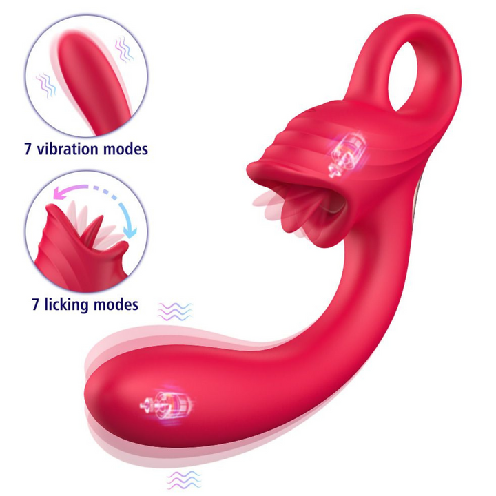 red dual action tongue licker and g spot vibrator 7 vibration and licking modes