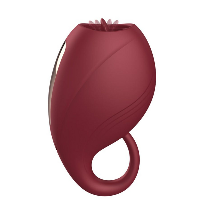 Red handheld clit licking vibrator side view