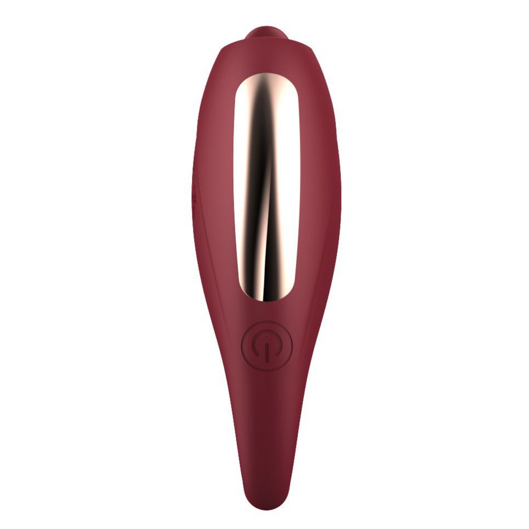 Red handheld clit licking vibrator power button view