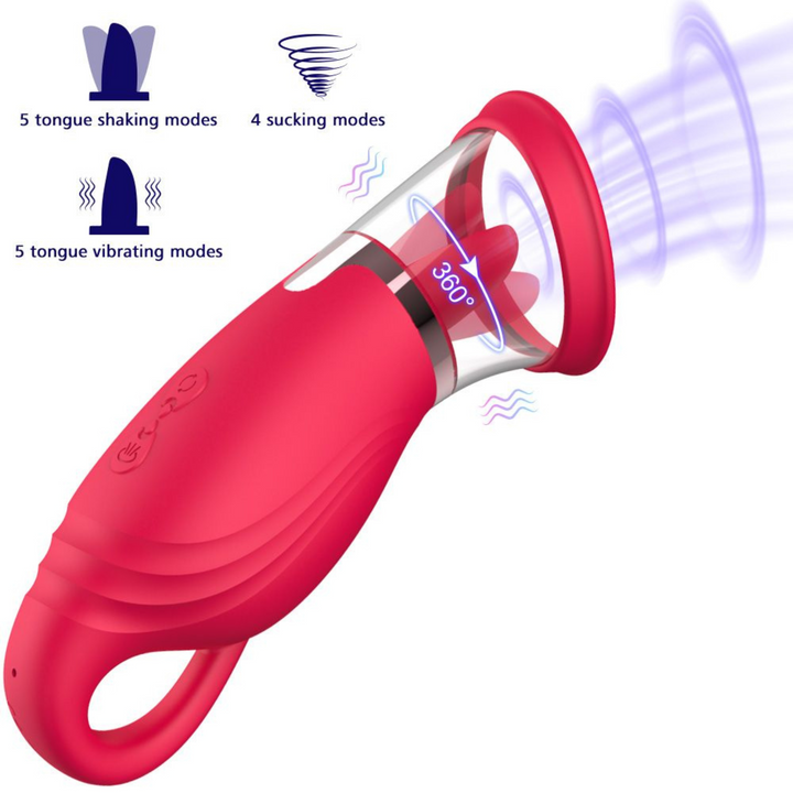 red tongue licking, sucking, and vibrating vibrator 5 licking and vibration modes, 4 suction modes