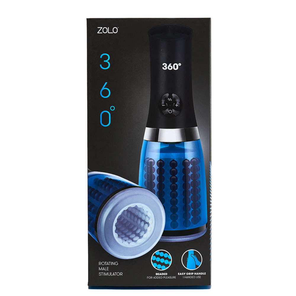 ZOLO 360° Rotating Beaded Masturbator image of product packaging.