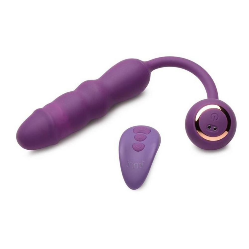 Inmi Thrust Thumper Rechargeable Silicone Vibrator with Remote Control view of product and the remote