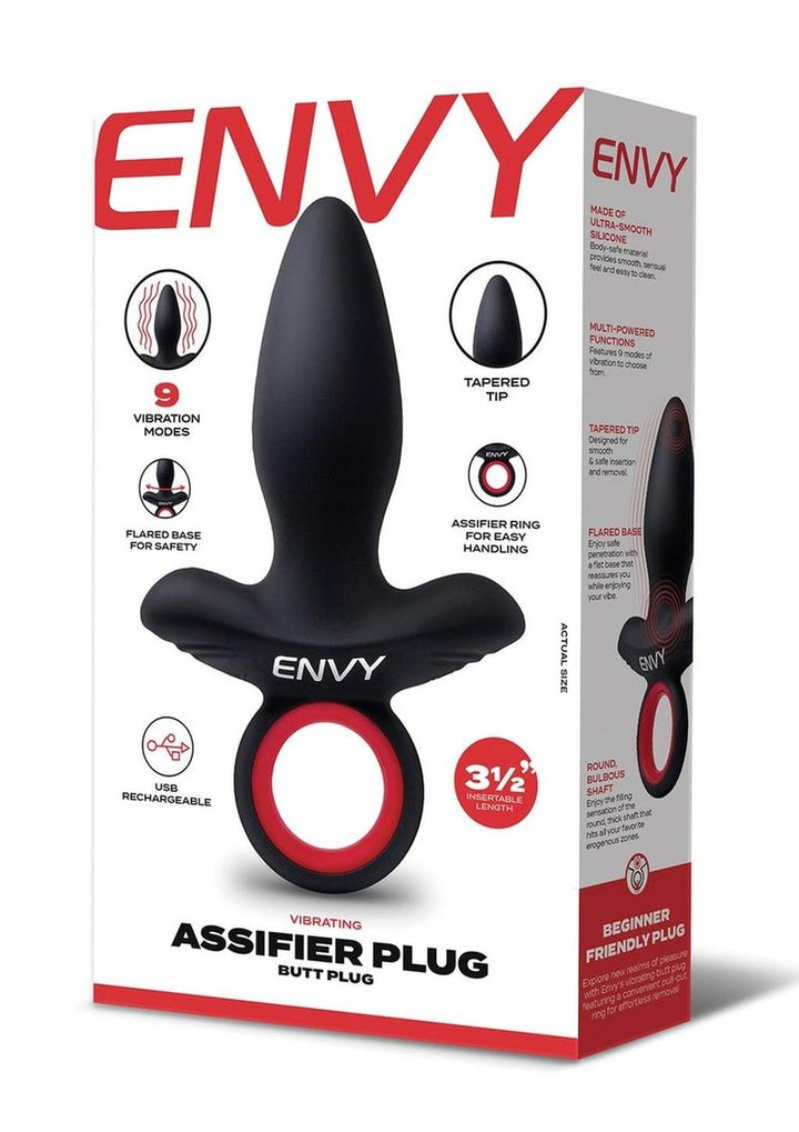 black ENVY butt plug with red handle 