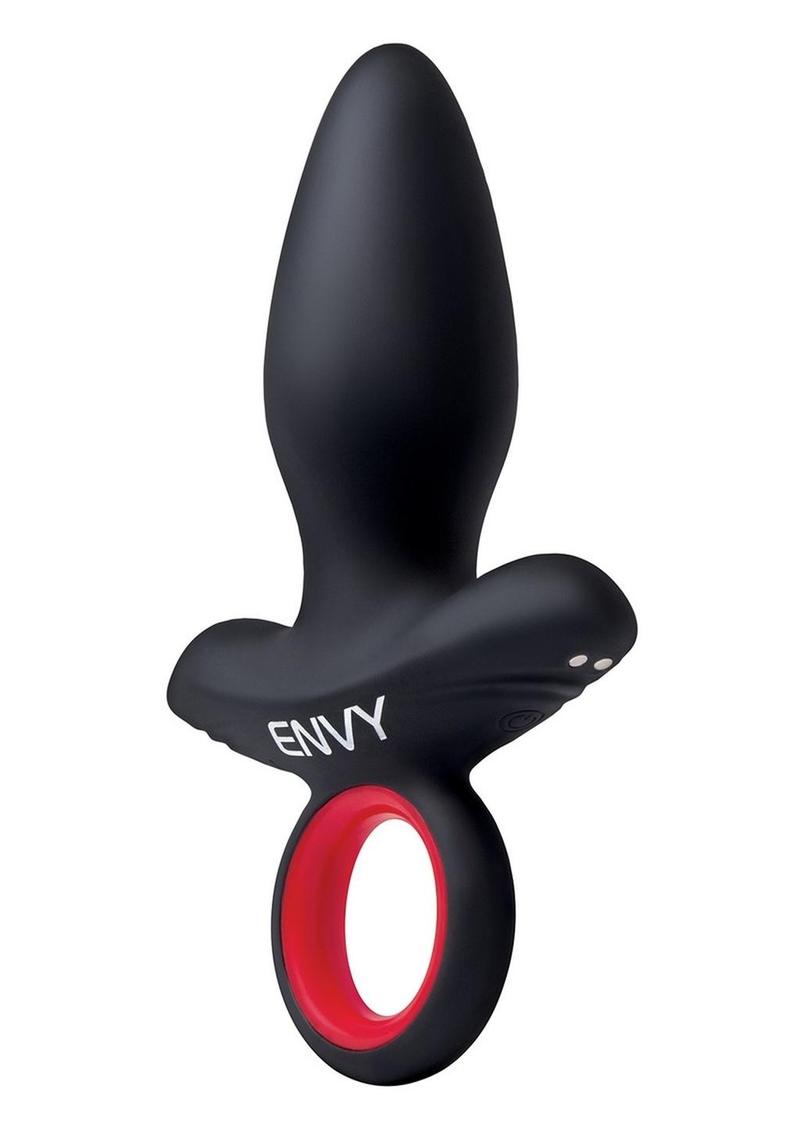 Black ENVY butt plug seen from side angle