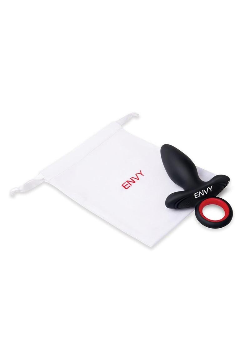 black ENVY butt plug with white storage bag 