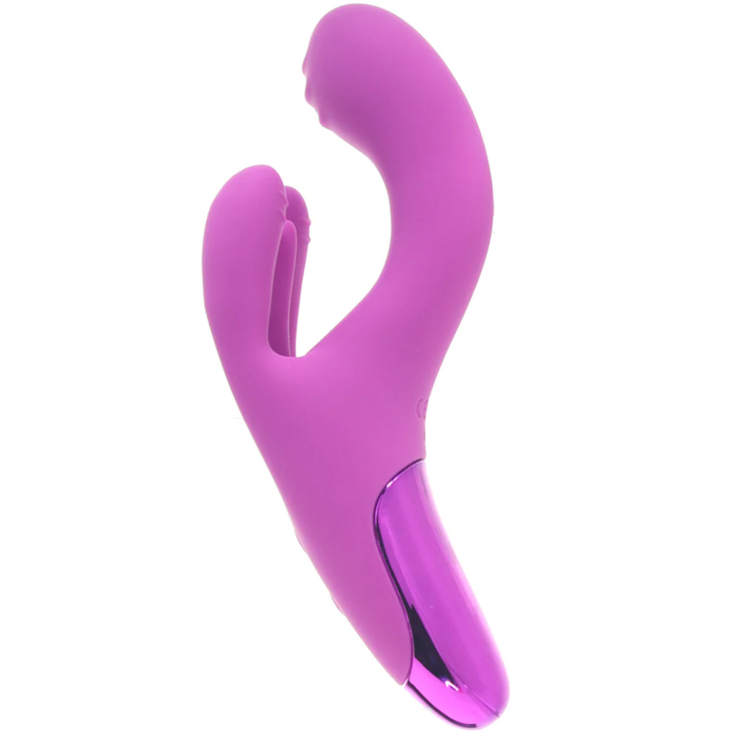 Side view of pink BANG! Triple Rabbit Silicone Vibrator.