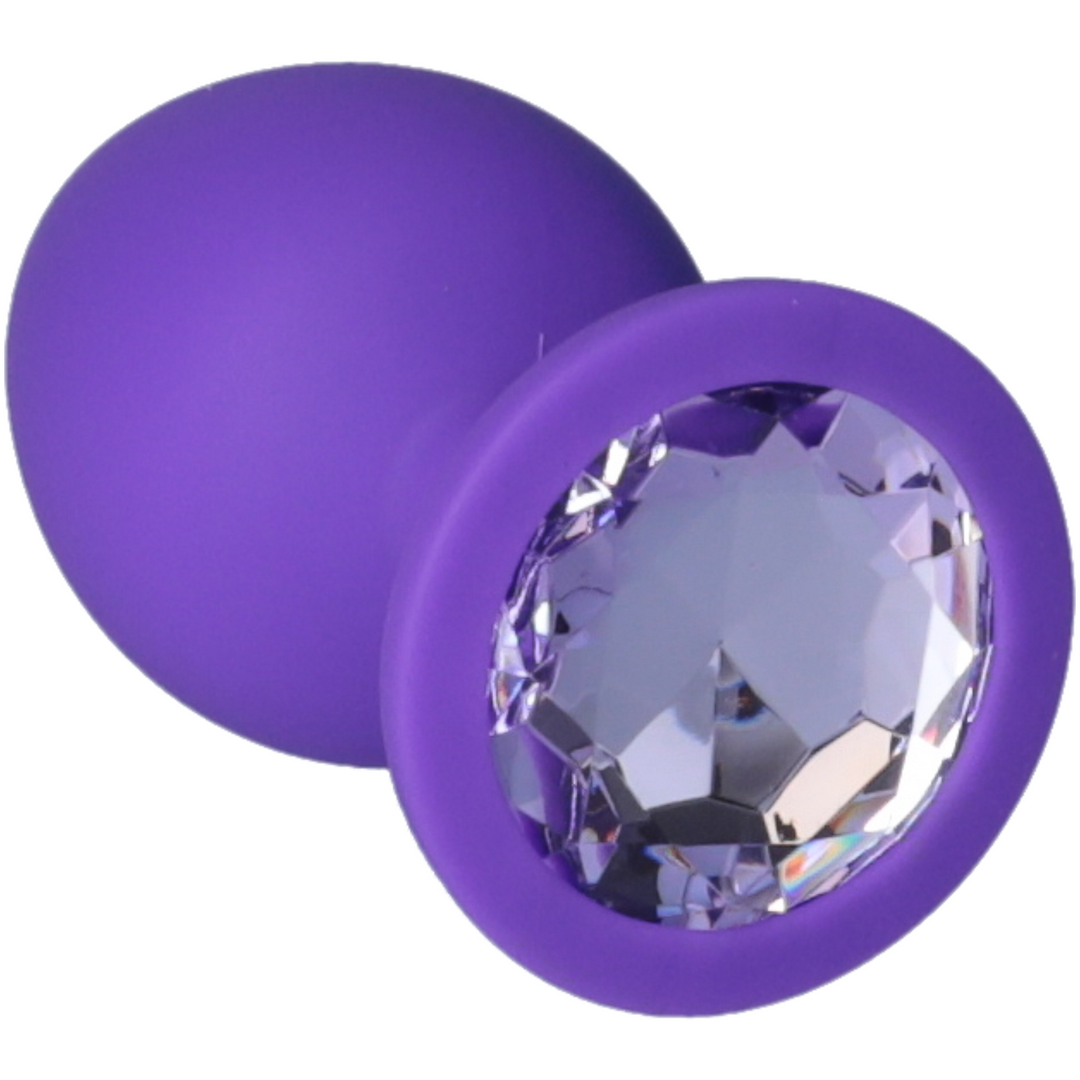 Silicone Jeweled Anal Plug purple with light purple jewel