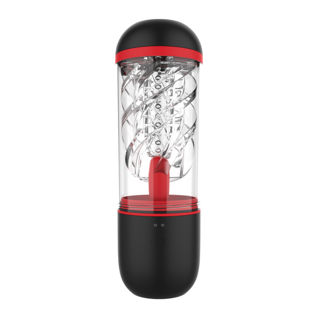 Black and red Vibrating/Sucking Masturbator w/ Voice Mode and suction cup base