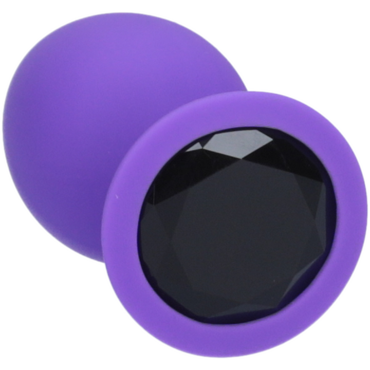 Silicone Jeweled Anal Plug purple with black jewel