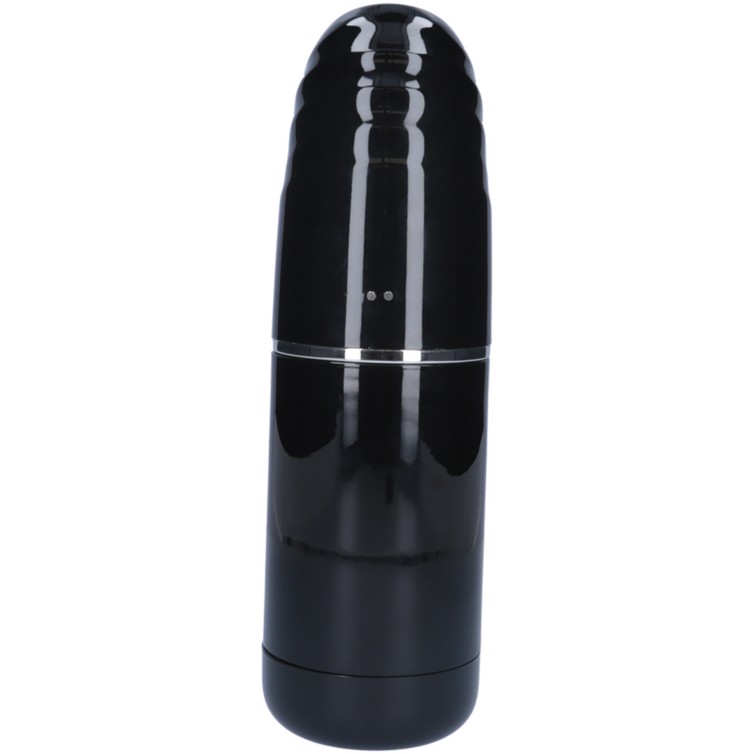 Back view of sucking and vibrating masturbator in black