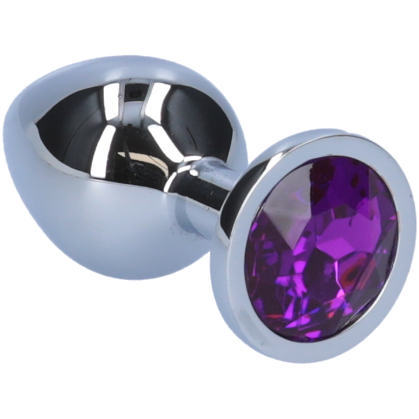 Close-up image of the dark purple jewel on the anal plug.