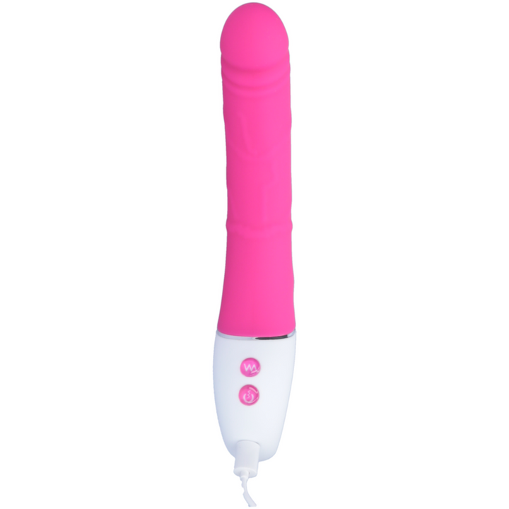 Pink Double Penetrator vibrator with 9 functions on charger