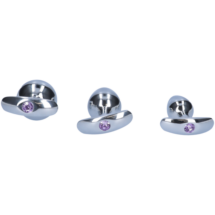 Tapered Metal Butt Plug with Jewel & Detachable Screw Plug purple jewel, 3 sizes