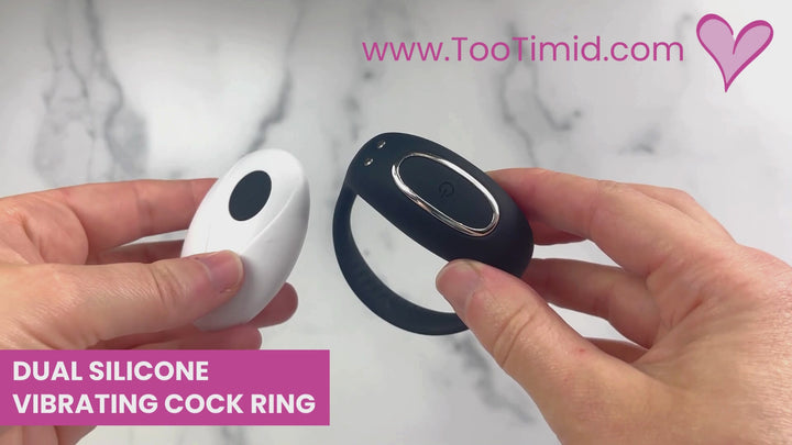 video of black dual cock ring and white remote