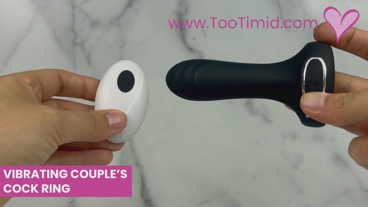 Video of black vibrating cock ring with g spot stimulator and white remote