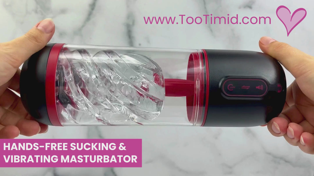 Video of black, clear, and red male masturbator