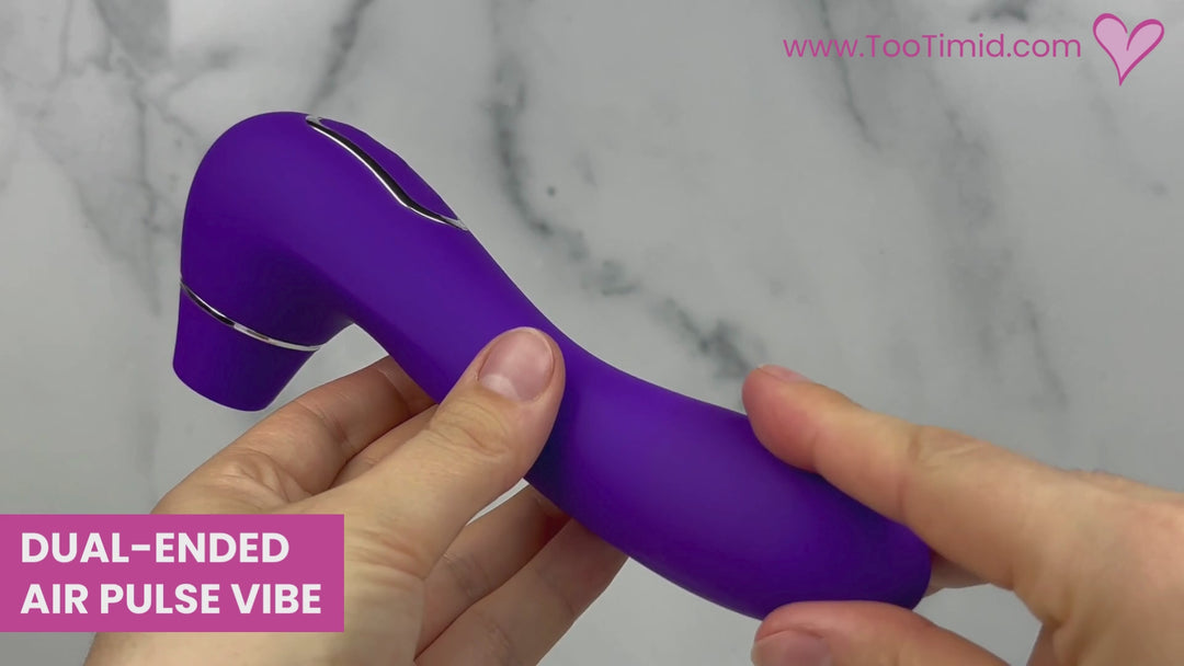 Video of dual-ended air pulse vibe in action and being used on a model of a vagina