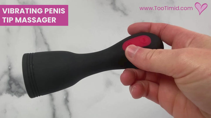 Video of penis tip massager in action and shown being used on a dildo