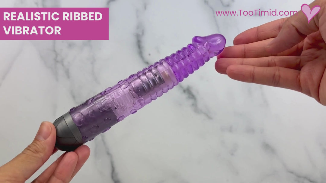 Video of realistic ribbed vibrator and its functions.