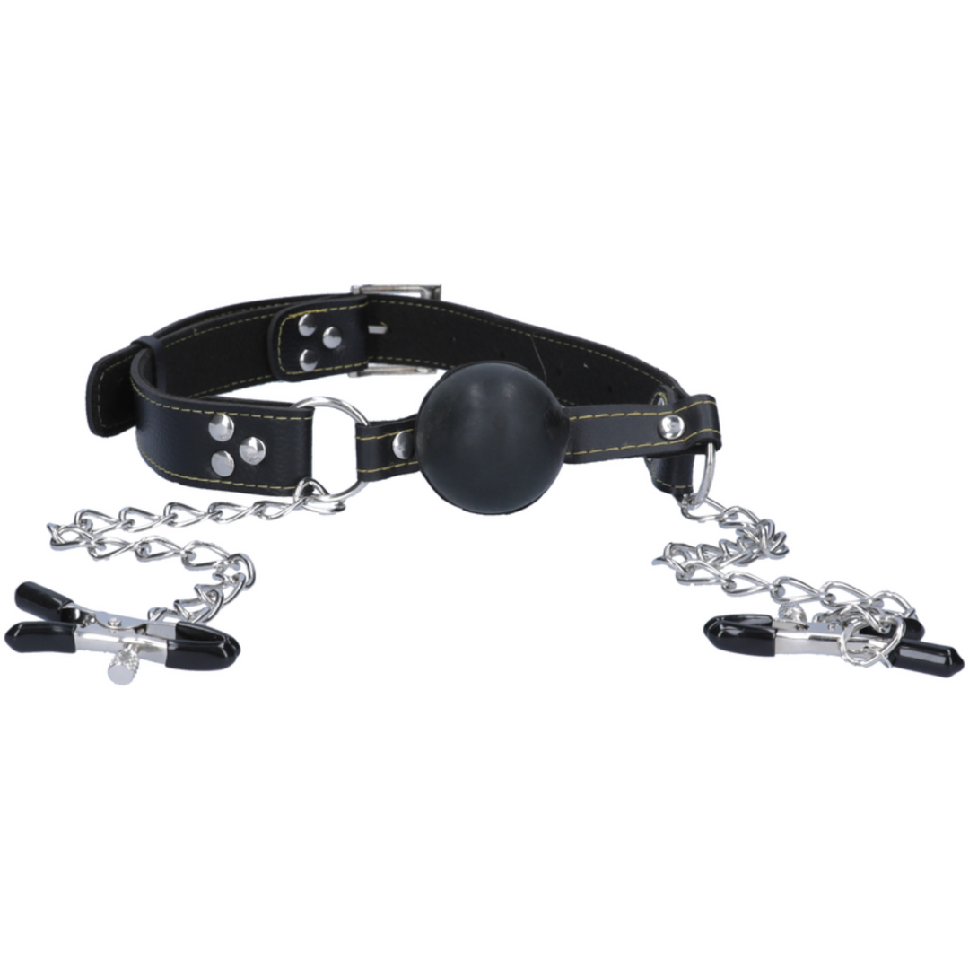 Fetish Fantasy Extreme Ball Gag & Nipple Clamps - Bondage