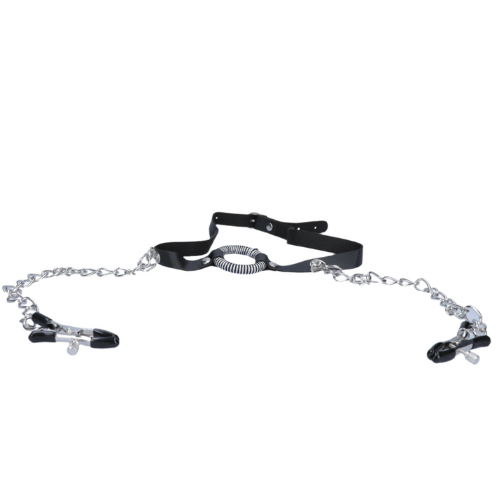 Fetish Fantasy Series O-Ring Gag Nipple Clamps extended