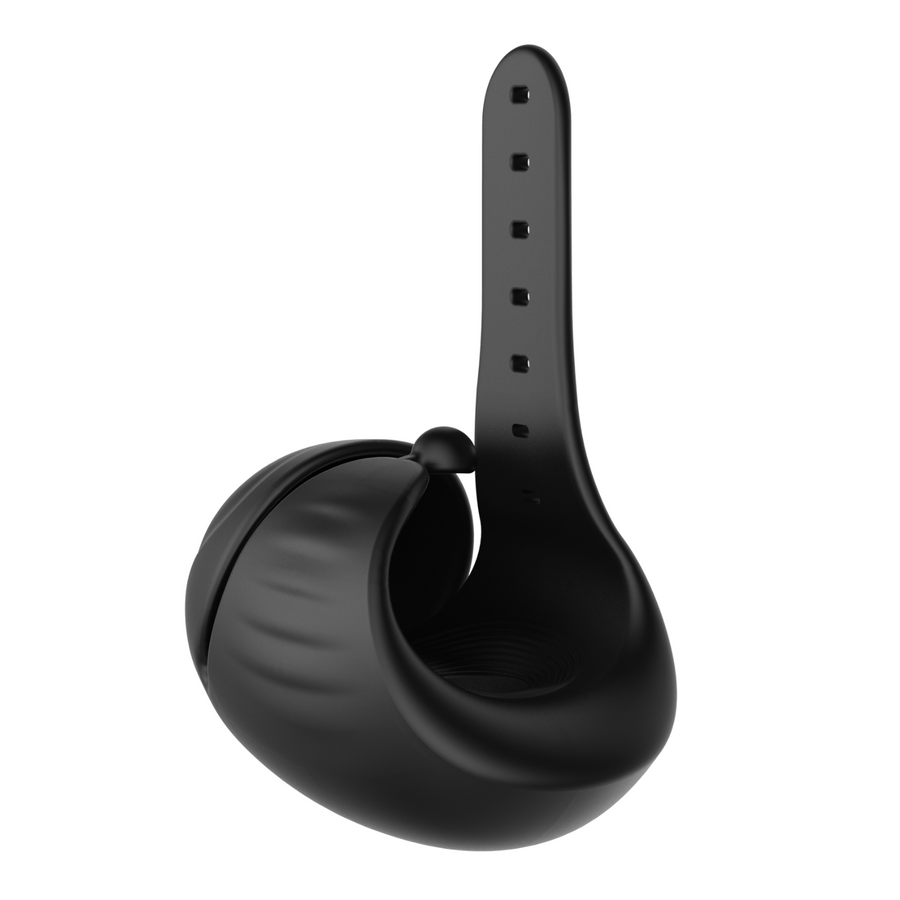 vibrating penis tip stimulating massager with strap up facing front right