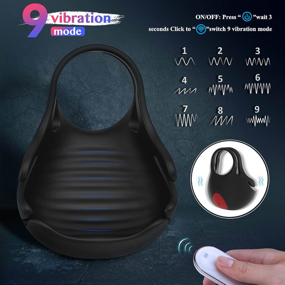 Dual cock ring and ball vibrator has 9 vibration modes.